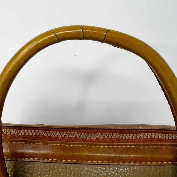 Vtg 90s Dooney & Bourke All-Weather Pebbled Leather Satchel Bag Purse Tan/Brown - Picture 12 of 14